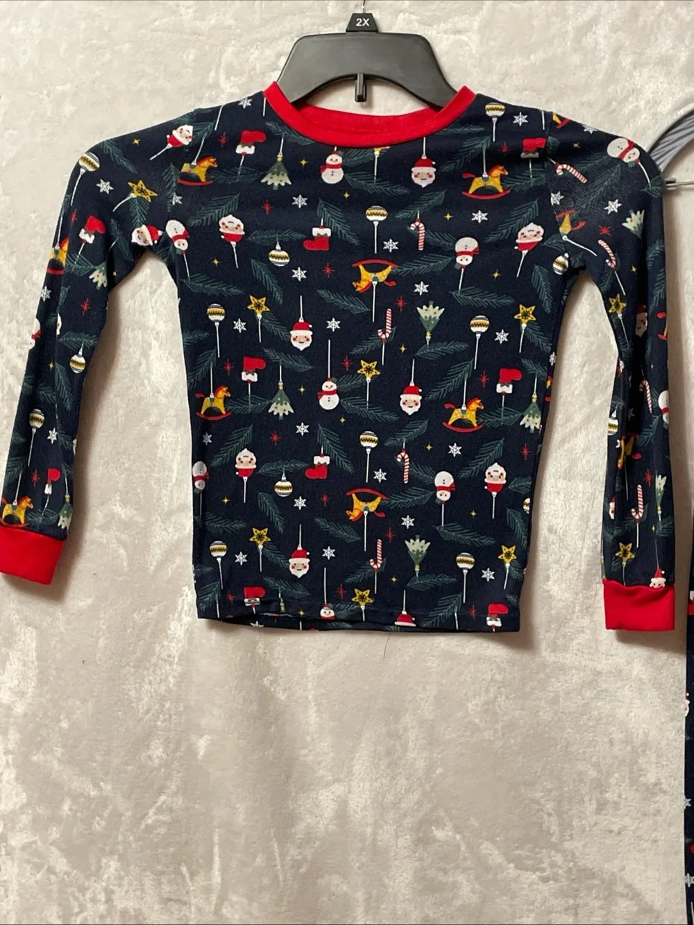 Kids Navy Holiday Pajama Set with Red Trim